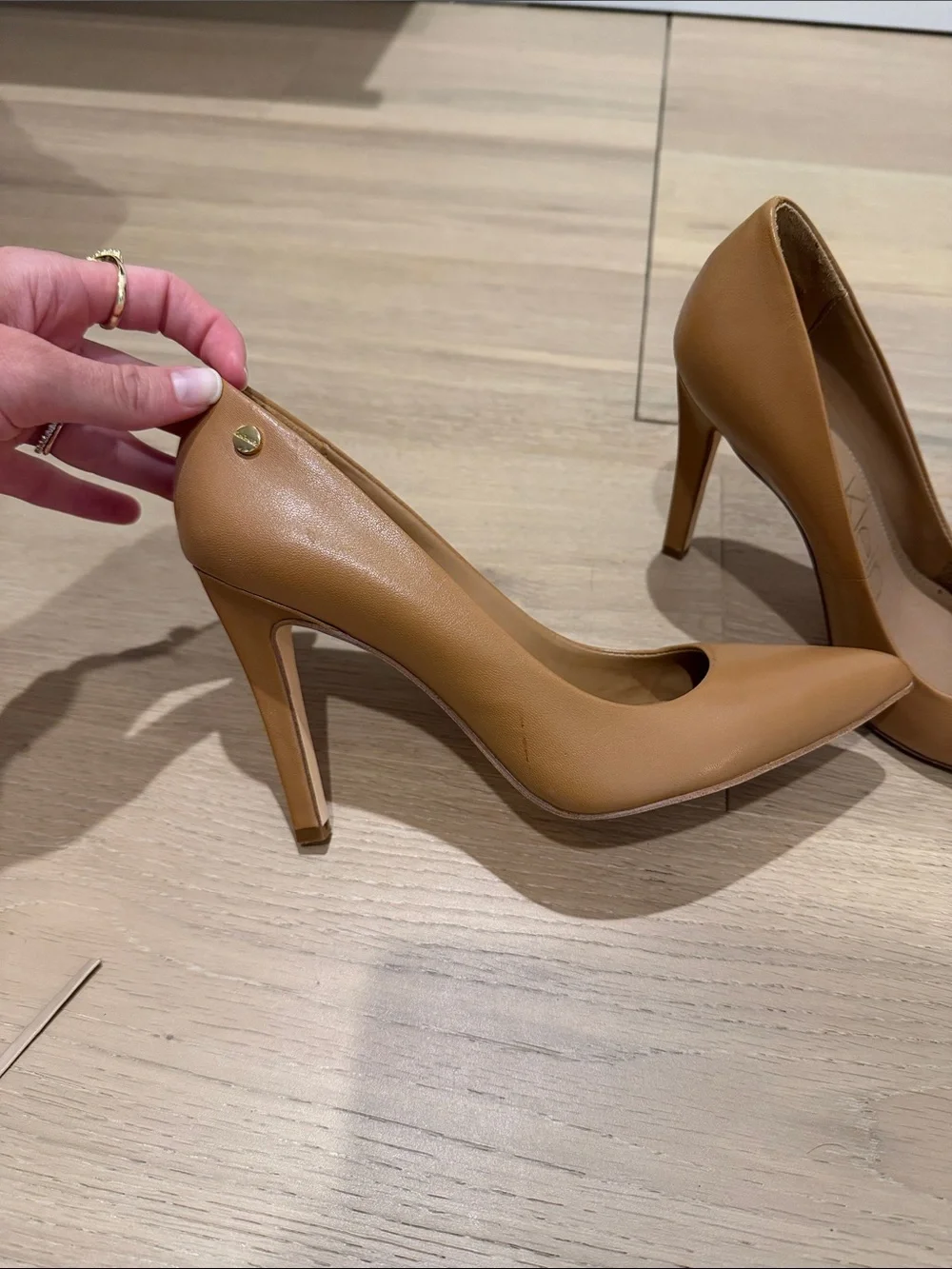 Calvin Klein Women's Camel Pointed-Toe Leather Pumps